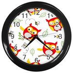Seamless Pattern Vector Owl Cartoon With Bugs Wall Clock (Black)