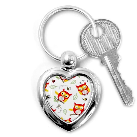 Seamless Pattern Vector Owl Cartoon With Bugs Key Chain (Heart) from ArtsNow.com Front