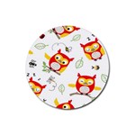 Seamless Pattern Vector Owl Cartoon With Bugs Rubber Coaster (Round)