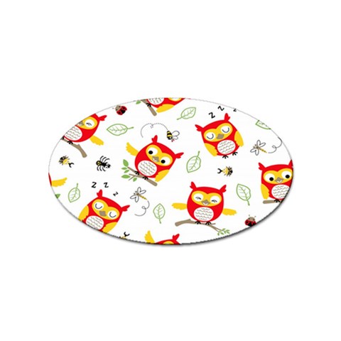 Seamless Pattern Vector Owl Cartoon With Bugs Sticker (Oval) from ArtsNow.com Front