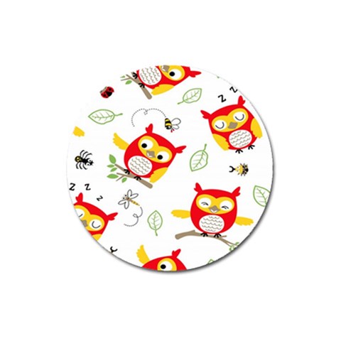 Seamless Pattern Vector Owl Cartoon With Bugs Magnet 3  (Round) from ArtsNow.com Front