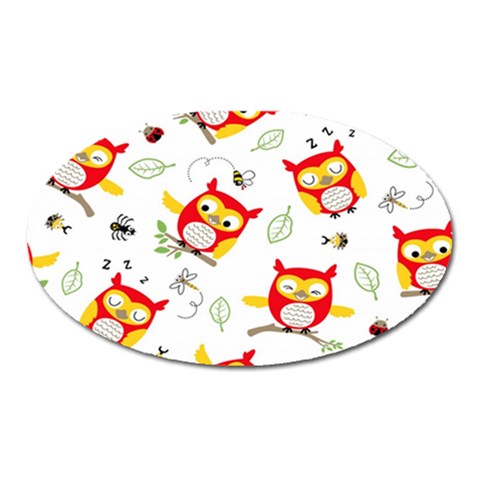 Seamless Pattern Vector Owl Cartoon With Bugs Oval Magnet from ArtsNow.com Front