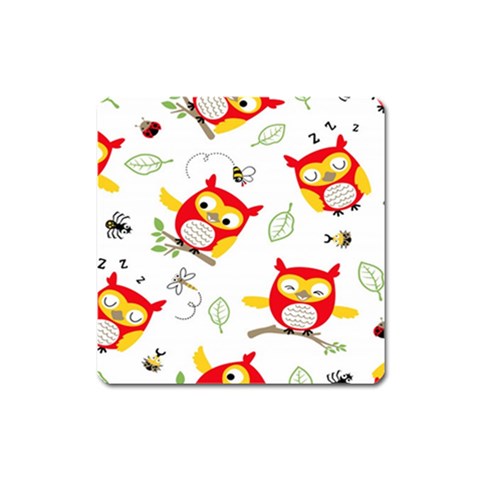 Seamless Pattern Vector Owl Cartoon With Bugs Square Magnet from ArtsNow.com Front