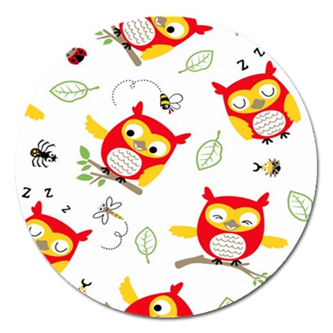Seamless Pattern Vector Owl Cartoon With Bugs Magnet 5  (Round) from ArtsNow.com Front