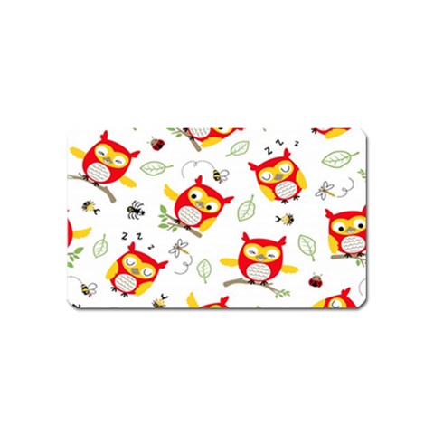 Seamless Pattern Vector Owl Cartoon With Bugs Magnet (Name Card) from ArtsNow.com Front
