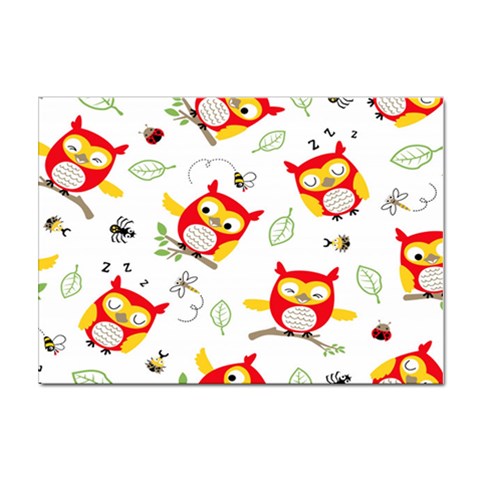 Seamless Pattern Vector Owl Cartoon With Bugs Sticker A4 (10 pack) from ArtsNow.com Front