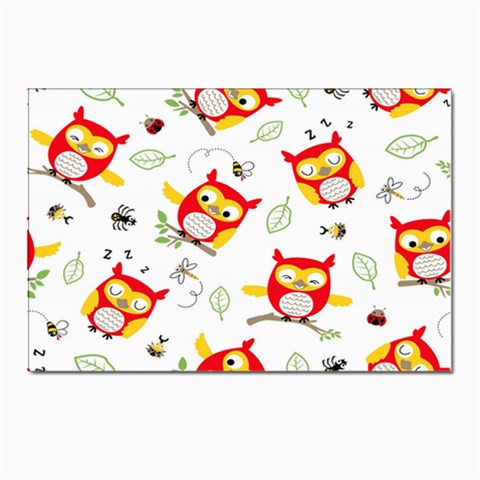 Seamless Pattern Vector Owl Cartoon With Bugs Postcards 5  x 7  (Pkg of 10) from ArtsNow.com Front