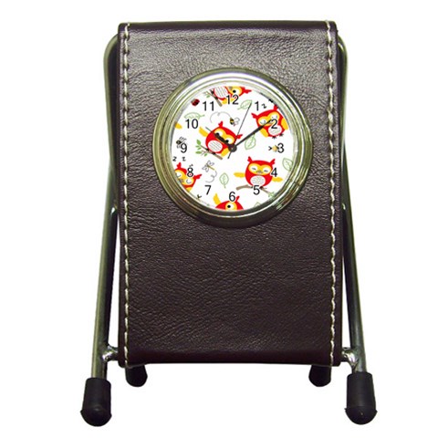 Seamless Pattern Vector Owl Cartoon With Bugs Pen Holder Desk Clock from ArtsNow.com Front