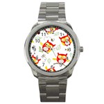 Seamless Pattern Vector Owl Cartoon With Bugs Sport Metal Watch