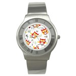 Seamless Pattern Vector Owl Cartoon With Bugs Stainless Steel Watch