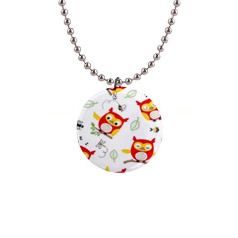 Seamless Pattern Vector Owl Cartoon With Bugs 1  Button Necklace from ArtsNow.com Front