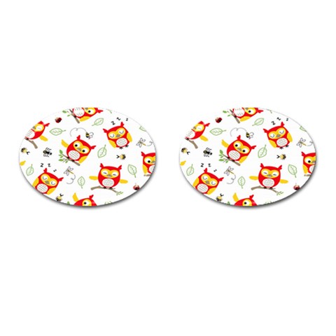 Seamless Pattern Vector Owl Cartoon With Bugs Cufflinks (Oval) from ArtsNow.com Front(Pair)