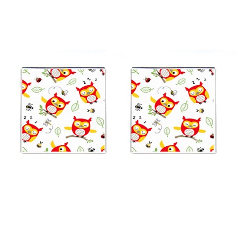 Seamless Pattern Vector Owl Cartoon With Bugs Cufflinks (Square) from ArtsNow.com Front(Pair)