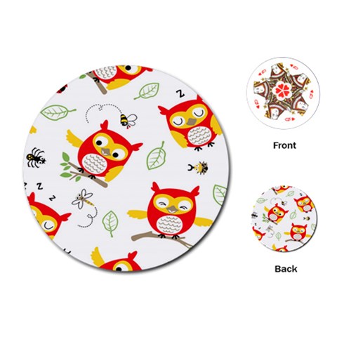 Seamless Pattern Vector Owl Cartoon With Bugs Playing Cards Single Design (Round) from ArtsNow.com Front