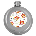Seamless Pattern Vector Owl Cartoon With Bugs Round Hip Flask (5 oz)