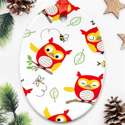 Seamless Pattern Vector Owl Cartoon With Bugs Oval Ornament (Two Sides) from ArtsNow.com Back