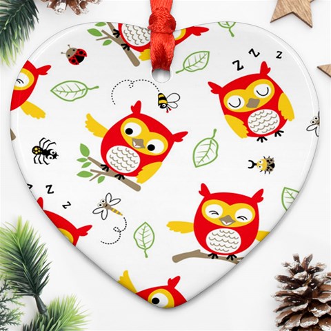 Seamless Pattern Vector Owl Cartoon With Bugs Heart Ornament (Two Sides) from ArtsNow.com Back