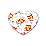 Seamless Pattern Vector Owl Cartoon With Bugs Rubber Heart Coaster (4 pack)