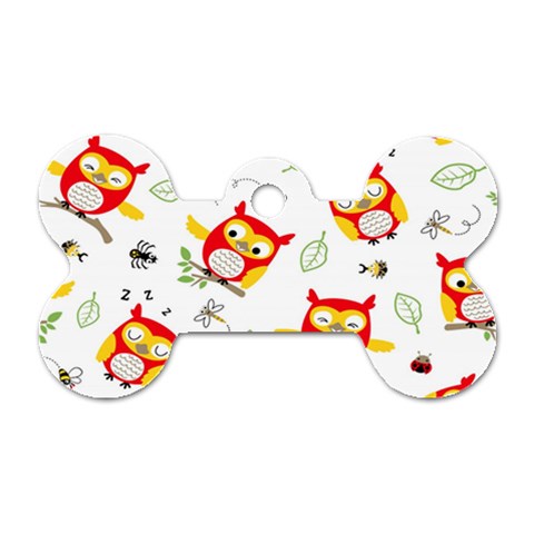 Seamless Pattern Vector Owl Cartoon With Bugs Dog Tag Bone (One Side) from ArtsNow.com Front