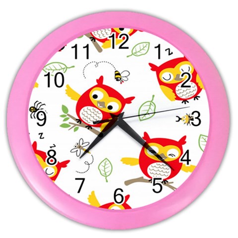 Seamless Pattern Vector Owl Cartoon With Bugs Color Wall Clock from ArtsNow.com Front