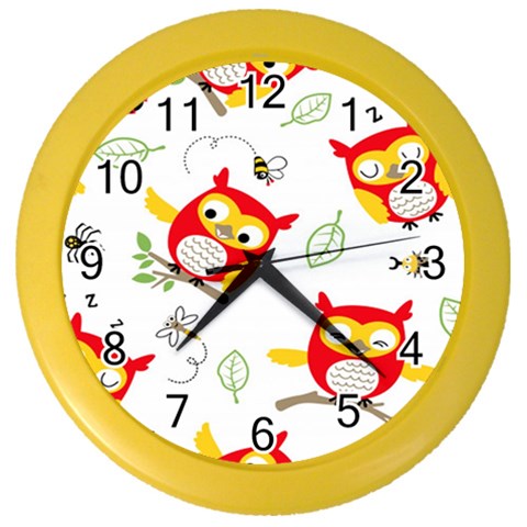 Seamless Pattern Vector Owl Cartoon With Bugs Color Wall Clock from ArtsNow.com Front