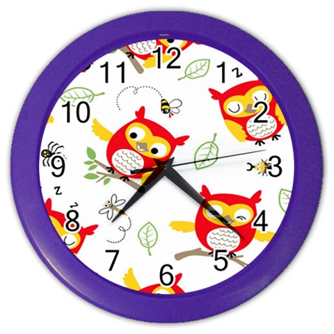 Seamless Pattern Vector Owl Cartoon With Bugs Color Wall Clock from ArtsNow.com Front