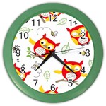 Seamless Pattern Vector Owl Cartoon With Bugs Color Wall Clock