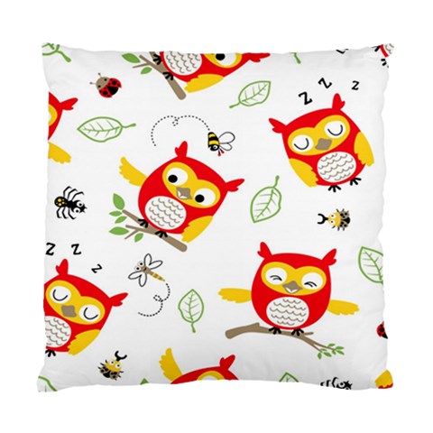 Seamless Pattern Vector Owl Cartoon With Bugs Standard Cushion Case (Two Sides) from ArtsNow.com Front