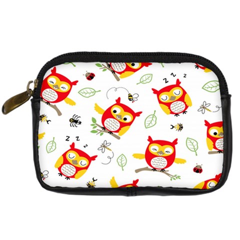 Seamless Pattern Vector Owl Cartoon With Bugs Digital Camera Leather Case from ArtsNow.com Front