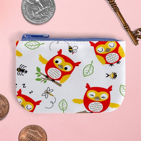 Seamless Pattern Vector Owl Cartoon With Bugs Mini Coin Purse from ArtsNow.com Front