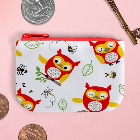 Seamless Pattern Vector Owl Cartoon With Bugs Mini Coin Purse from ArtsNow.com Front