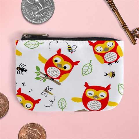 Seamless Pattern Vector Owl Cartoon With Bugs Mini Coin Purse from ArtsNow.com Front