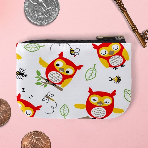 Seamless Pattern Vector Owl Cartoon With Bugs Mini Coin Purse from ArtsNow.com Back