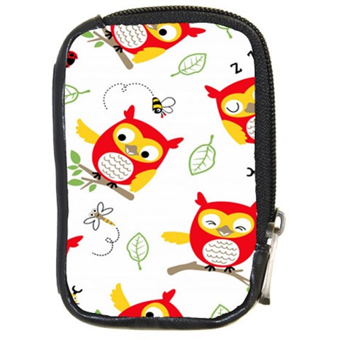 Seamless Pattern Vector Owl Cartoon With Bugs Compact Camera Leather Case from ArtsNow.com Front
