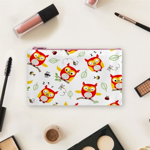 Seamless Pattern Vector Owl Cartoon With Bugs Cosmetic Bag (Small) from ArtsNow.com Front