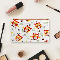 Seamless Pattern Vector Owl Cartoon With Bugs Cosmetic Bag (Small) from ArtsNow.com Front