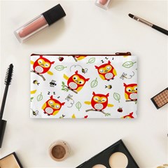 Seamless Pattern Vector Owl Cartoon With Bugs Cosmetic Bag (Small) from ArtsNow.com Back