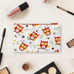 Seamless Pattern Vector Owl Cartoon With Bugs Cosmetic Bag (Small) from ArtsNow.com Back
