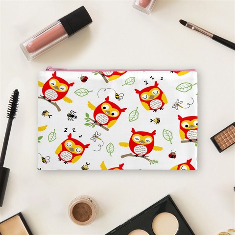 Seamless Pattern Vector Owl Cartoon With Bugs Cosmetic Bag (Medium) from ArtsNow.com Front