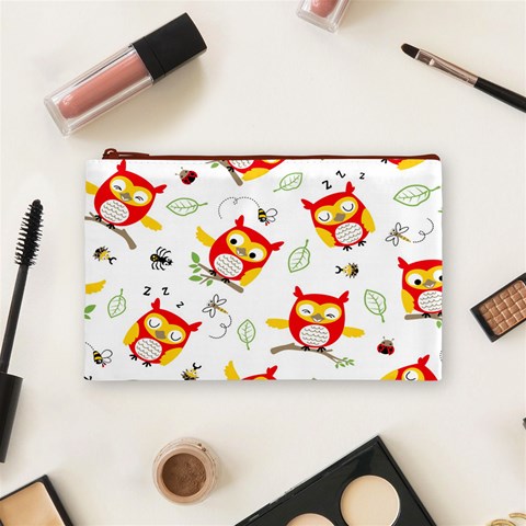 Seamless Pattern Vector Owl Cartoon With Bugs Cosmetic Bag (Medium) from ArtsNow.com Front