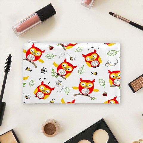 Seamless Pattern Vector Owl Cartoon With Bugs Cosmetic Bag (Medium) from ArtsNow.com Front