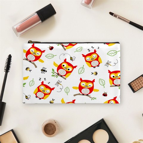 Seamless Pattern Vector Owl Cartoon With Bugs Cosmetic Bag (Medium) from ArtsNow.com Front