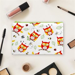 Seamless Pattern Vector Owl Cartoon With Bugs Cosmetic Bag (Medium) from ArtsNow.com Front