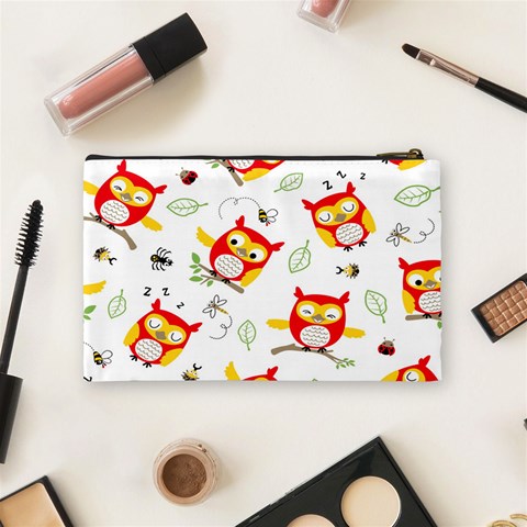 Seamless Pattern Vector Owl Cartoon With Bugs Cosmetic Bag (Medium) from ArtsNow.com Back