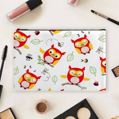 Seamless Pattern Vector Owl Cartoon With Bugs Cosmetic Bag (Large) from ArtsNow.com Front