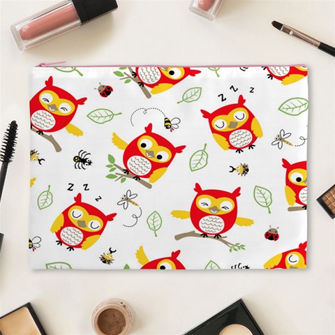 Seamless Pattern Vector Owl Cartoon With Bugs Cosmetic Bag (XL) from ArtsNow.com Front