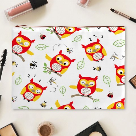 Seamless Pattern Vector Owl Cartoon With Bugs Cosmetic Bag (XL) from ArtsNow.com Front