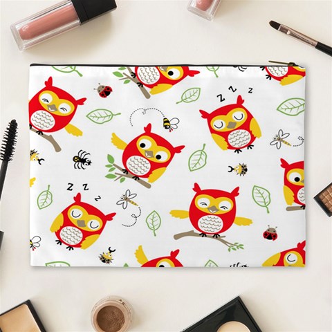 Seamless Pattern Vector Owl Cartoon With Bugs Cosmetic Bag (XL) from ArtsNow.com Back