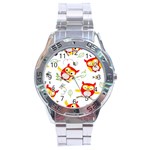 Seamless Pattern Vector Owl Cartoon With Bugs Stainless Steel Analogue Watch