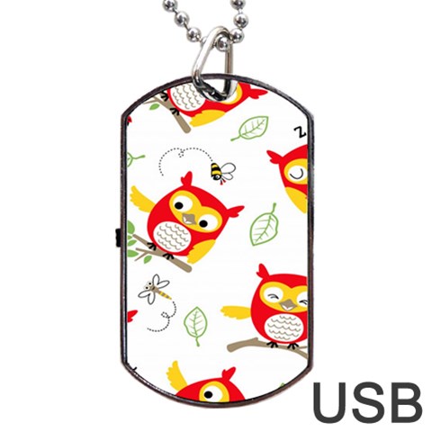 Seamless Pattern Vector Owl Cartoon With Bugs Dog Tag USB Flash (One Side) from ArtsNow.com Front